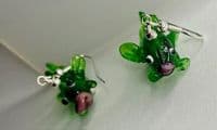 Handmade Lampwork glass  3D Green kissing fish Earrings Silver Plated or Sterling Silver