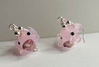 Handmade Lampwork glass  3D Pink kissing fish Earrings Silver Plated or Sterling Silver
