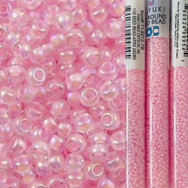 Miyuki Seed Beads Size 11 Pink Lined Crystal AB 24 grams Tube