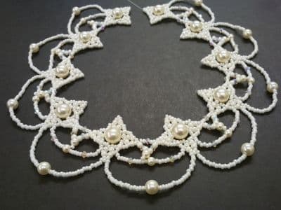 Netted Diamond Beadwork Pearl Choker with SWAROVSKI Cream