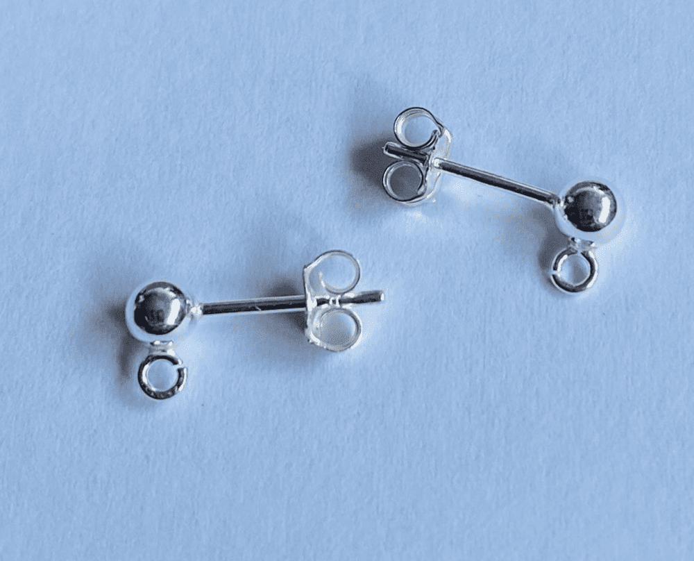 Sterling Silver 4mm Ball end earring stud with loop 1 pair earring