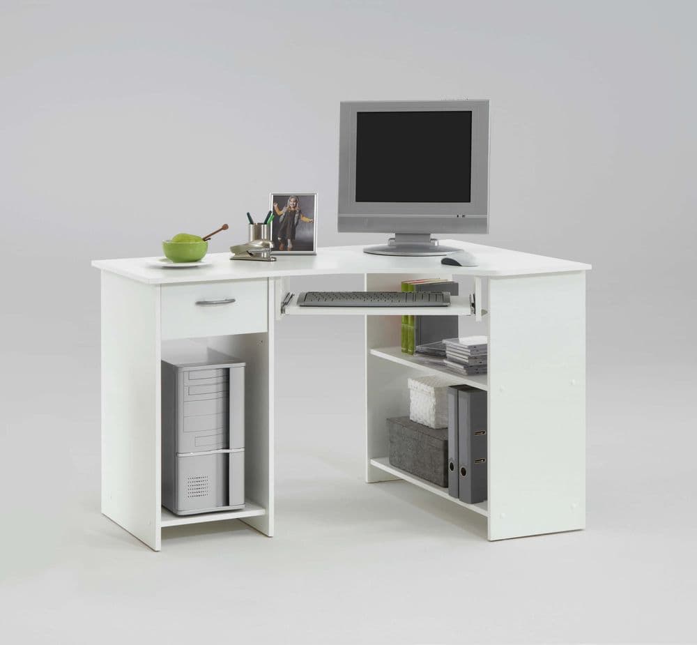 Alex White Corner Desk with Drawer and Shelves - 2922