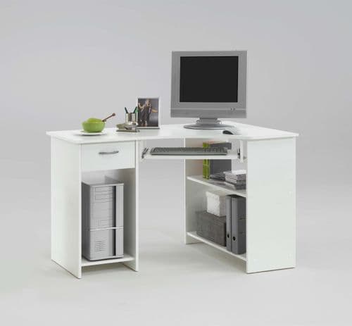Alex White Corner Desk with Drawer and Shelves - 2922