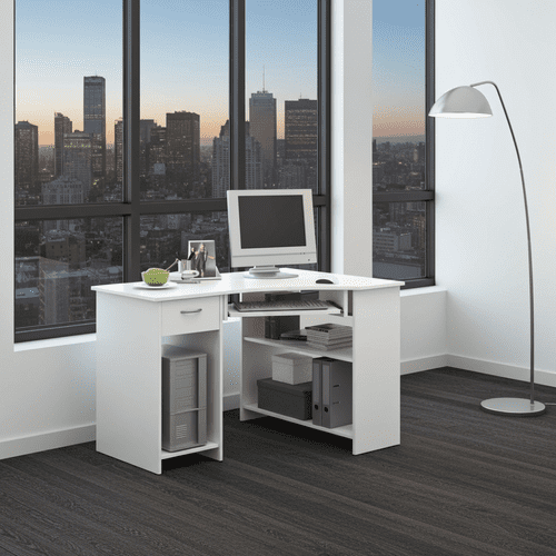 Alex White Corner Desk with Drawer and Shelves - 2922