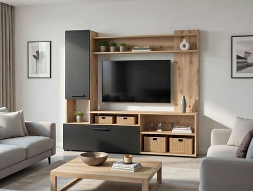 Algarve Artisan Oak Effect And Black TV Entertainment Unit - 11011452