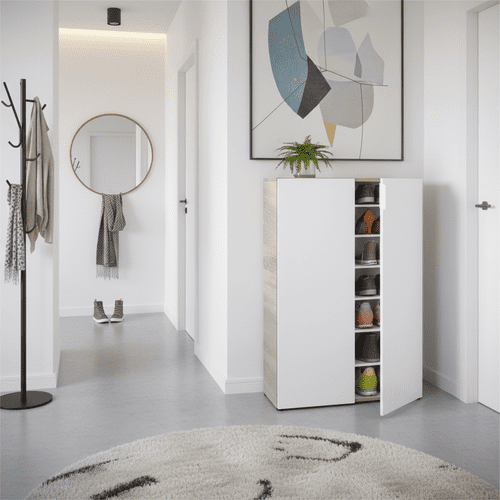 Alvaro White And Oak Effect 30 Pairs Shoe Cupboard Cabinet - 3229