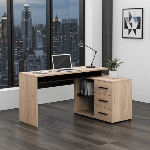 Amag Oak And Black Corner Desk - 11008666