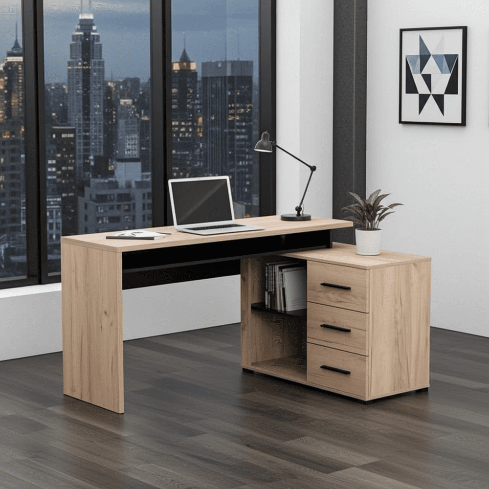 Amag Oak And Black Corner Desk - 11008666