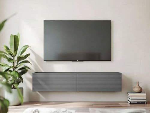 Amarentis Graphite Grey Wall Mounted Floating Wide Large TV Unit - 11013549