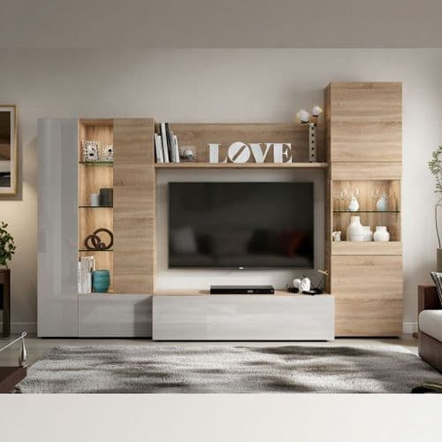 Amora White and Oak Wall Entertainment Unit 016642F - 2916