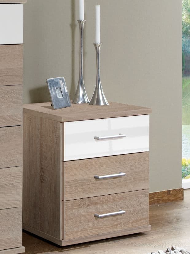 Anzo White Gloss And Oak Effect 3 Drawer Bedside - 2971
