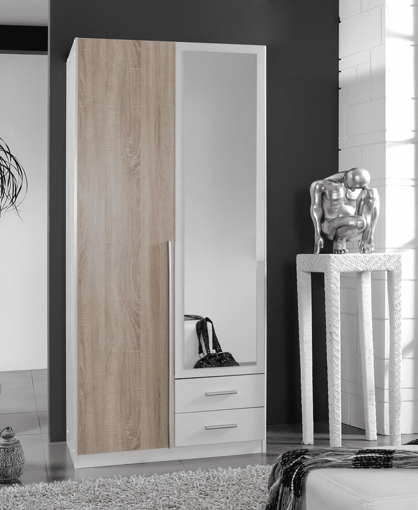 Artic White and oak Mirrored Door Wardrobe Furniture Wholesale UK