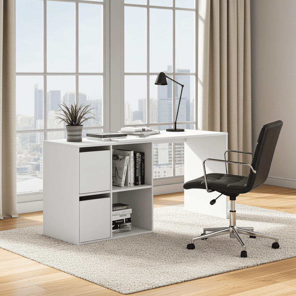 Athena White Reversible Desk with Storage - 2933