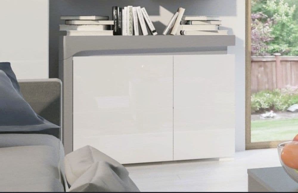 Athens Grey And White Gloss 2 Door Small Sideboard With Lights - 3169