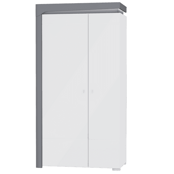 Athens Grey And White Gloss 2 Door Wardrobe With LED Lights - 3167