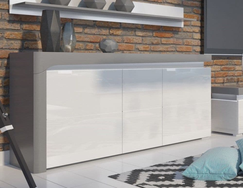 Athens Grey and White Gloss 3 Door Sideboard With Lights - 3168