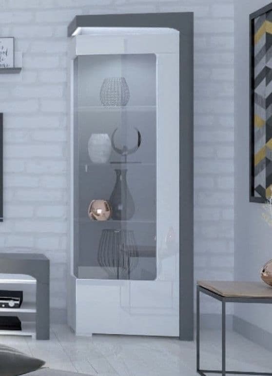 Athens Grey And White Gloss RIGHT Display Cabinet with Glass Door and LED Lights - 3165