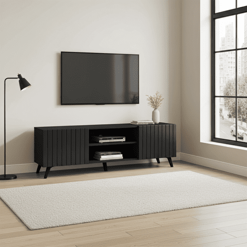 Atlantis Matte Black Large TV Cabinet - 3182