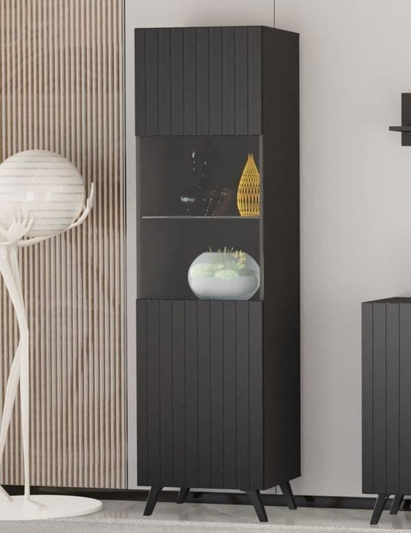 Atlantis Matte Black Tall Display Cabinet - 3183