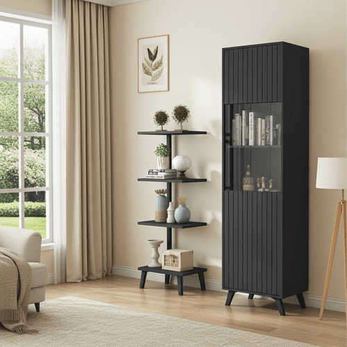 Atlantis Matte Black Tall Display Cabinet -  3183