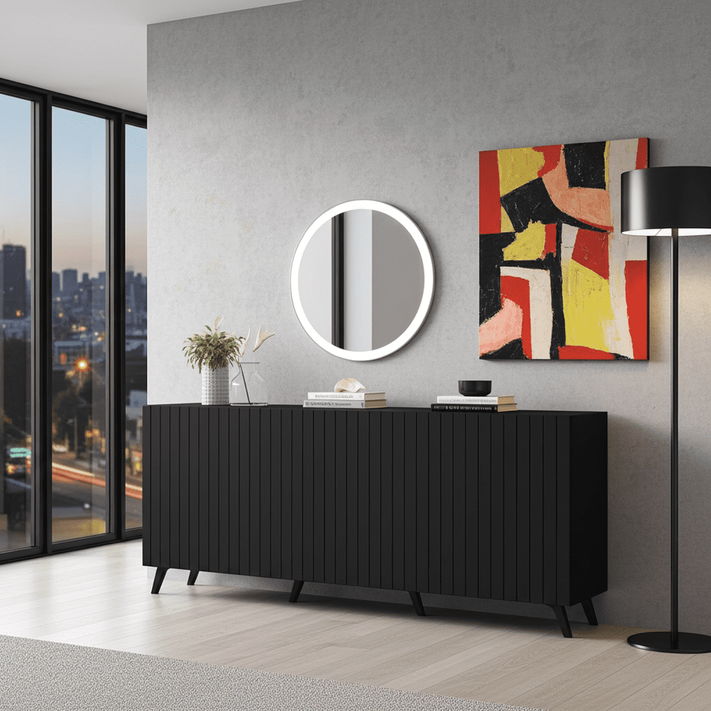 Atlantis Matte Black Wide 4 Door Sideboard - 3181