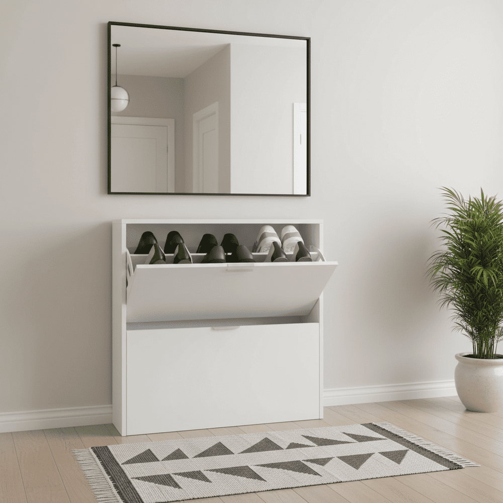 Brilo Matt White 2 Drawer Shoe Cabinet - 2893