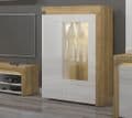 Cadillac Oak Effect And White Gloss Low Wide Display Cabinet with LED Lights - 3174