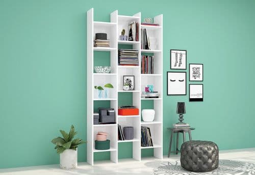 Cadiz White Gloss Triple Bookcase - 2601