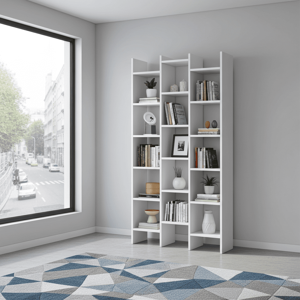 Cadiz White Gloss Triple Bookcase | Amos Mann Wholesale
