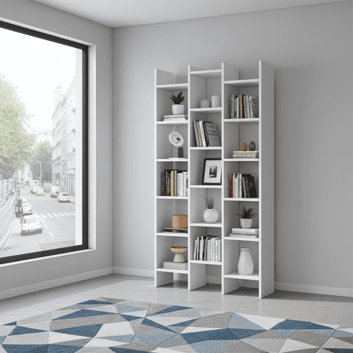Cadiz White Gloss Triple Bookcase - 2601