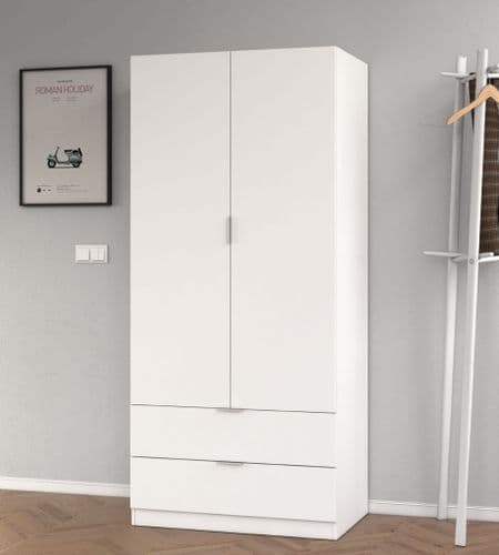 Cairo Artic White Compact 2 Door 2 Drawer Space-Saving Wardrobe LCX222O - 3201