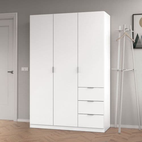 Cairo Artic White Compact 3 Door 3 Drawer Space-Saving 135cm Wardrobe LCX353O - 3204