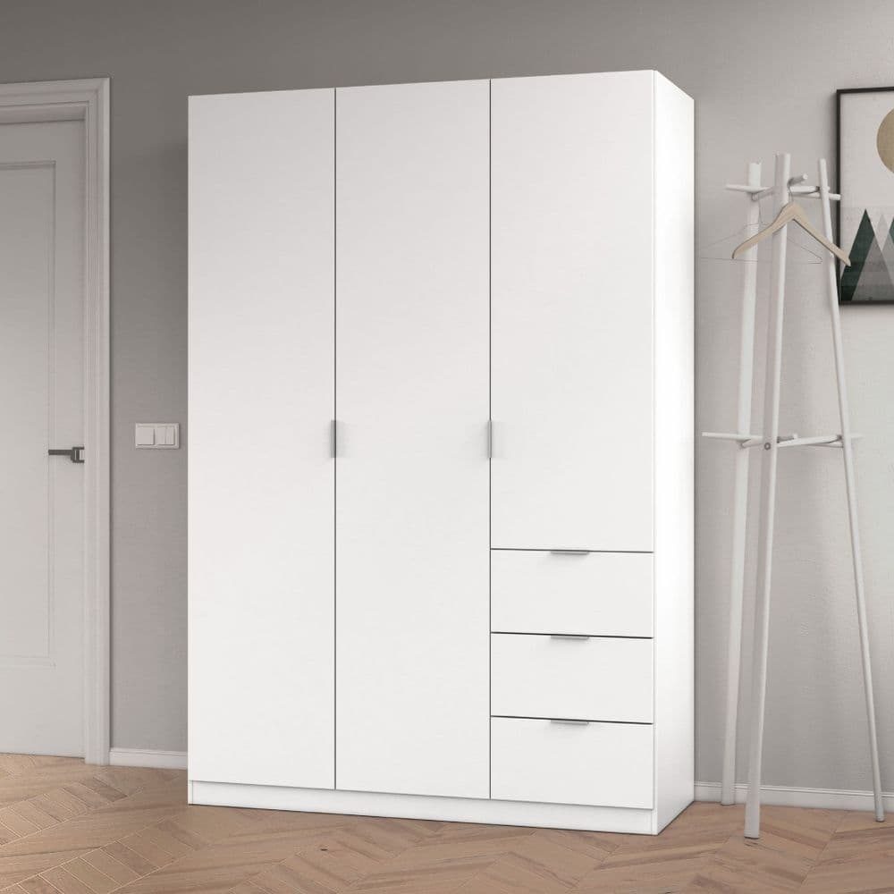 Cairo Artic White Compact 3 Door 3 Drawer Space-Saving 135cm Wardrobe LCX353O - 3204