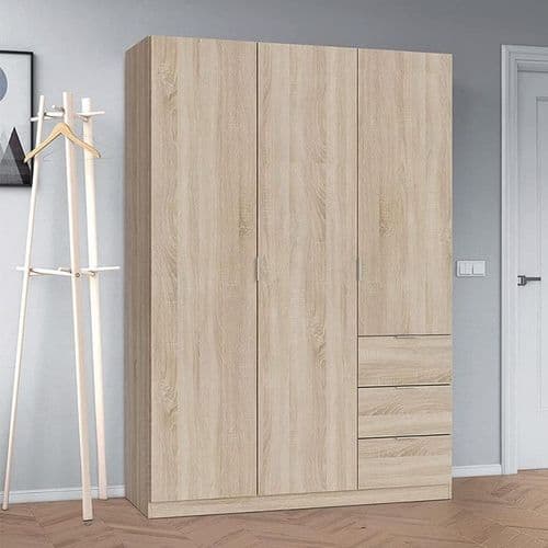 Cairo Oak Effect Compact 3 Door 3 Drawer Space-Saving 135cm Wardrobe LCX353F - 3205