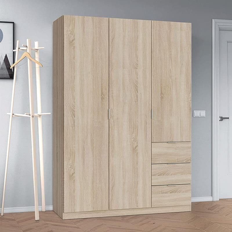 Cairo Oak Effect Compact 3 Door 3 Drawer Space-Saving 135cm Wardrobe LCX353F - 3205