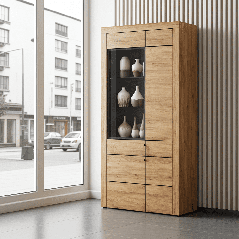 Camar Large Oak Effect 2 Door Display Cabinet K12 - 2707