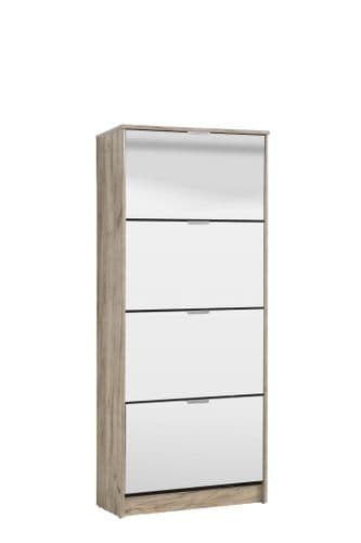 Carrera Mirrored and Oak Effect Tall 4 Drawer Shoe Cabinet 11008541