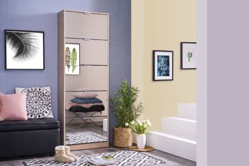 Carrera Mirrored and Oak Effect Tall 5 Drawer Shoe Cabinet 11008552