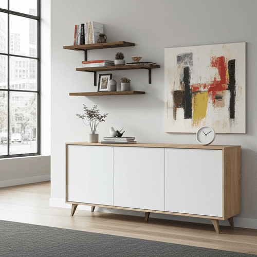 Casablanca White And Oak Effect 3 Door Wide Sideboard - 3216