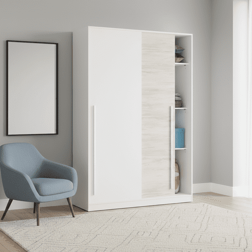 Columbus Artic White and White Oak Effect Small Narrow Sliding 2 Door Wardrobe 120cm Wide - 3209
