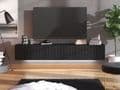 Como Black Slat Effect Wall Mounted Floating Wide Large TV Entertainment Unit - 11014662