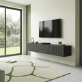 Como Black Slat Effect Wall Mounted Floating Wide Large TV Entertainment Unit - 11014662