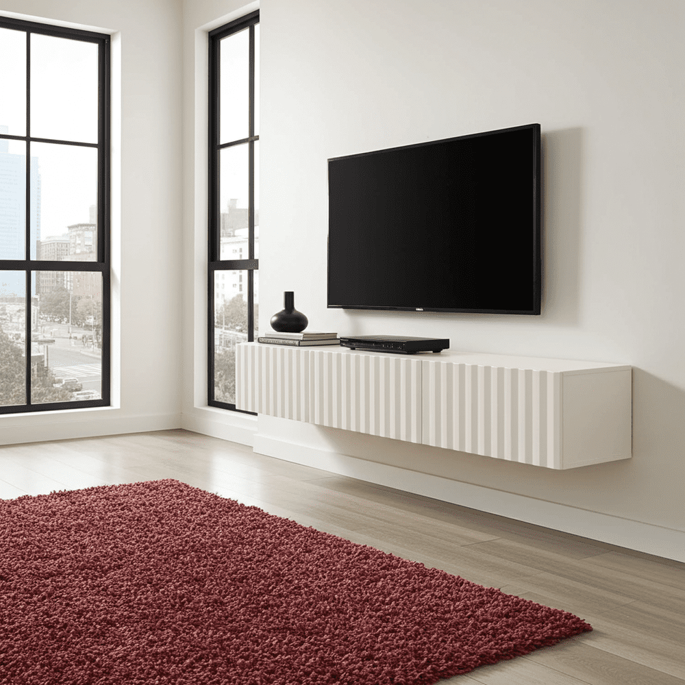 Como White Slat Effect Wall Mounted Floating Large Wide TV Entertainment Unit - 11014663