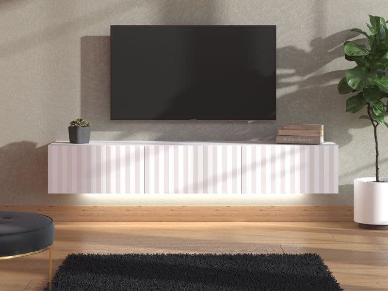Como White Slat Effect Wall Mounted Floating Large Wide TV Entertainment Unit - 3430