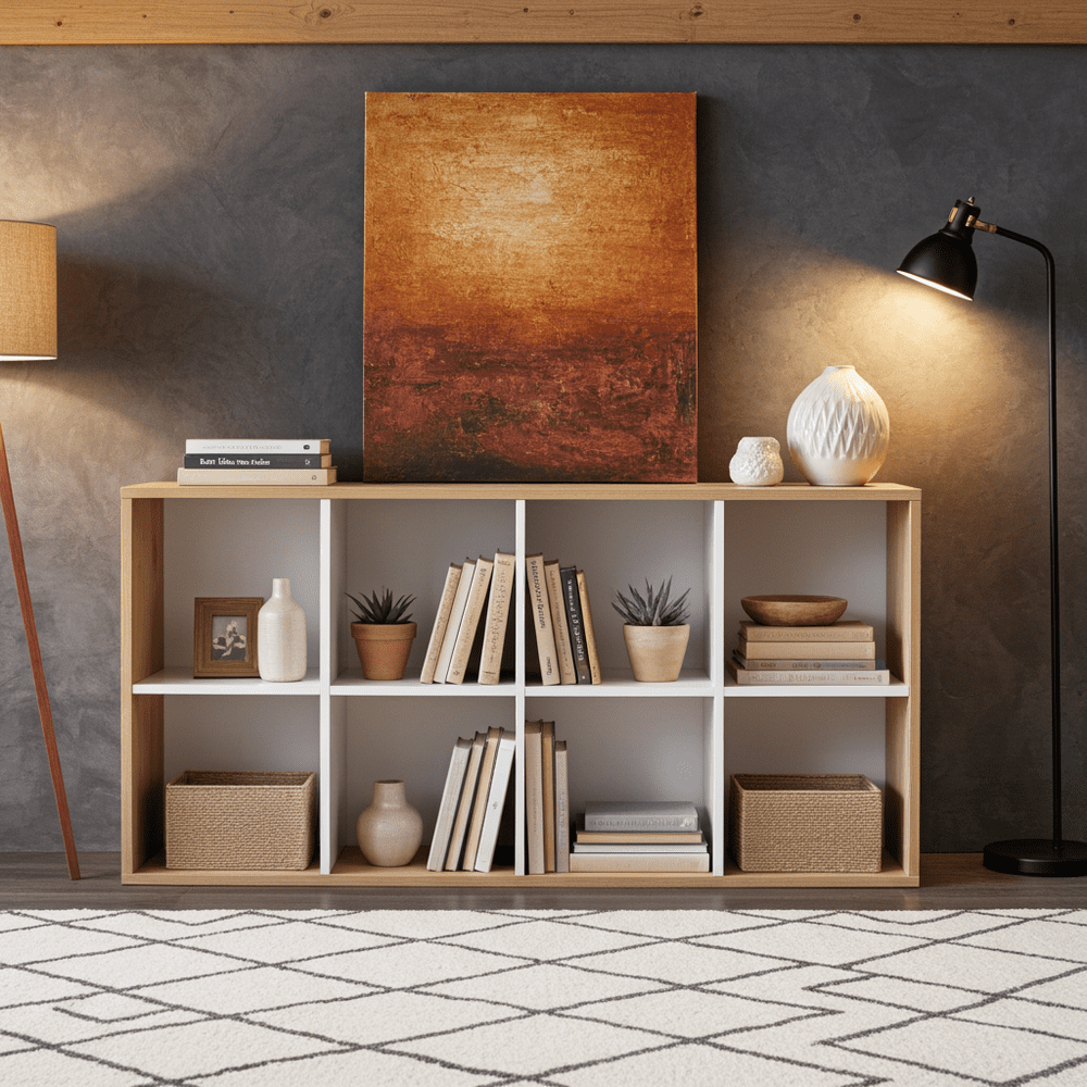 Danso Artic White and Oak Short Bookshelf Unit - 3215