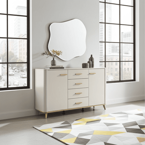 Dariqon Cashmere And Oak Effect 154cm 2 Door 4 Drawer Sideboard - 11014454