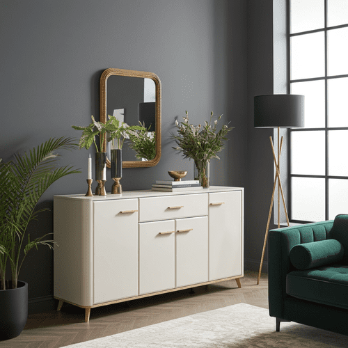 Dariqon Cashmere And Oak Effect 180cm 4 Door Sideboard - 11014491