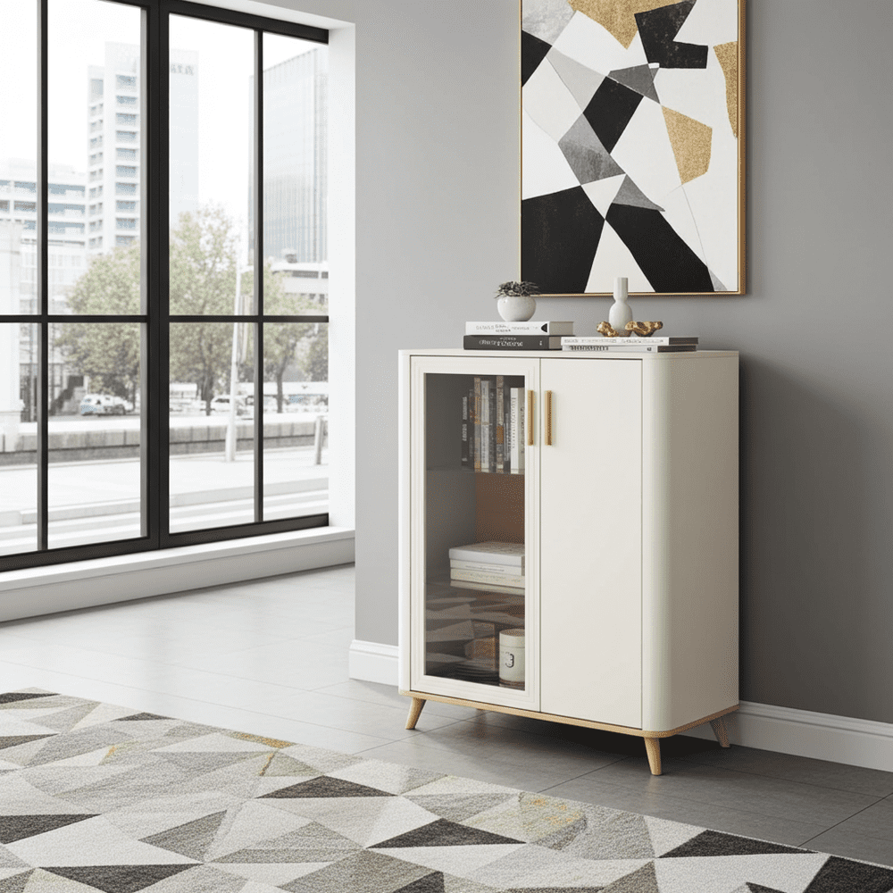 Dariqon Cashmere And Oak Effect Low 2 Door Display Cabinet - 11014452