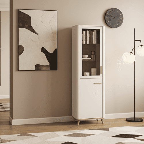 Dariqon Cashmere And Oak Effect Tall Slim 2 Door Display Cabinet - 11014451