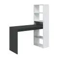 Double White and Grey Effect Computer Desk Table with Bookcase - 3220